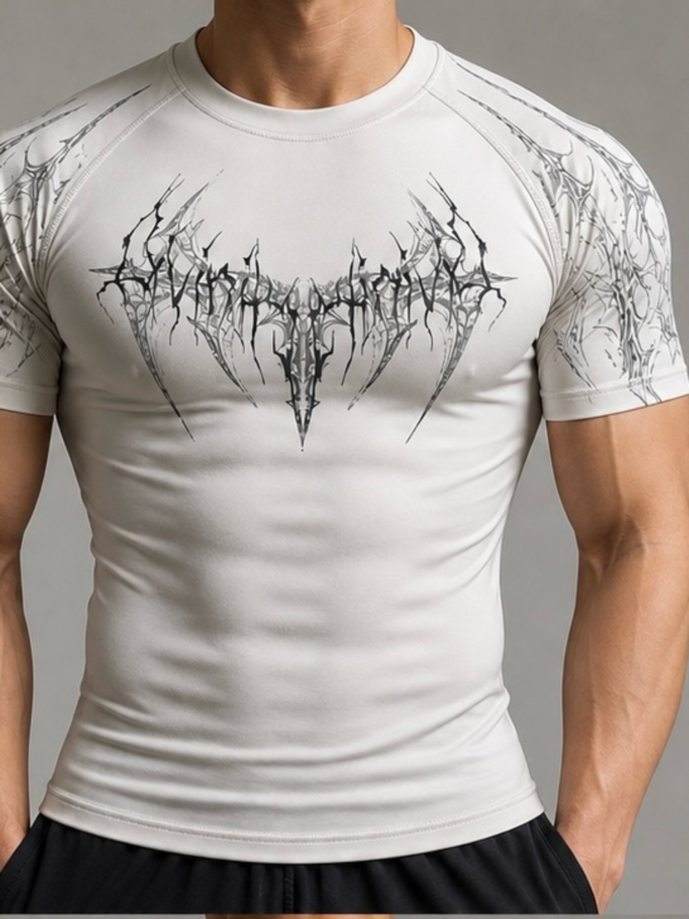 Men's White Short-Sleeve Swim Rash Guard - Graphic Front